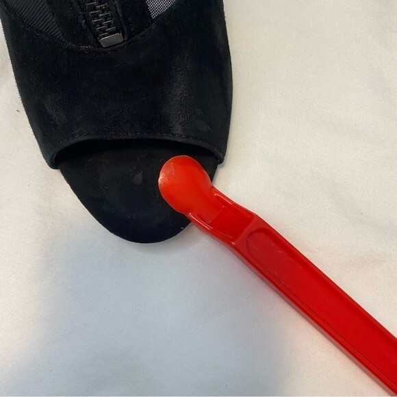 Guess Black Zipper Unique Sheer Net Suede Peep Toe Stiletto Heel Boot Shoe SZ9.5 - Picture 12 of 16